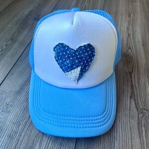 Quilted Heart Trucker Hat; Baby Blue Handmade Quilt Hat; Shabby Chic Hat